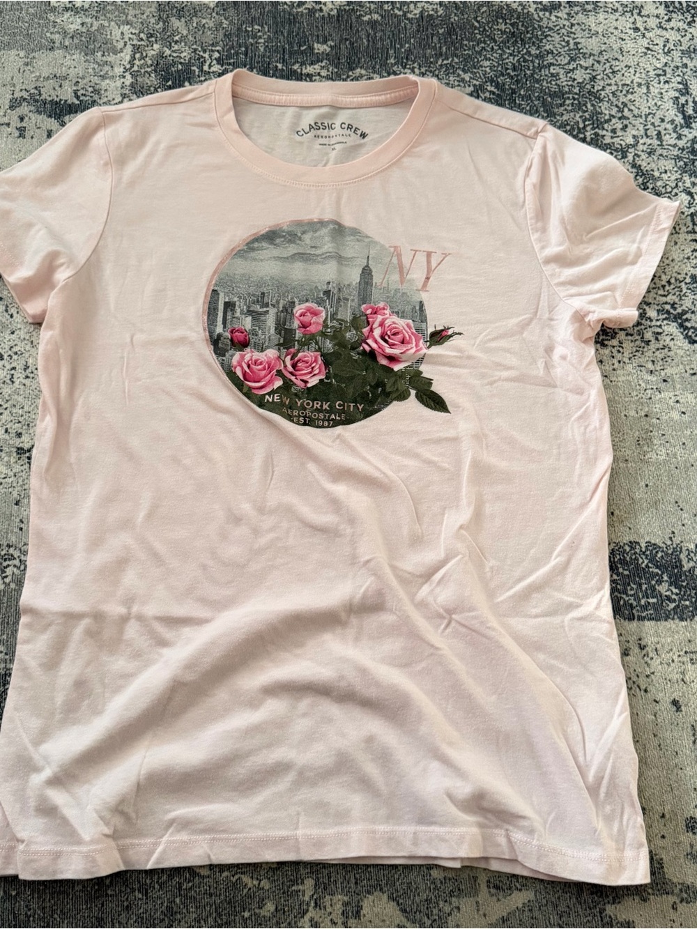 Aeropostale Pale Pink NY Skyline Floral Graphic Tee